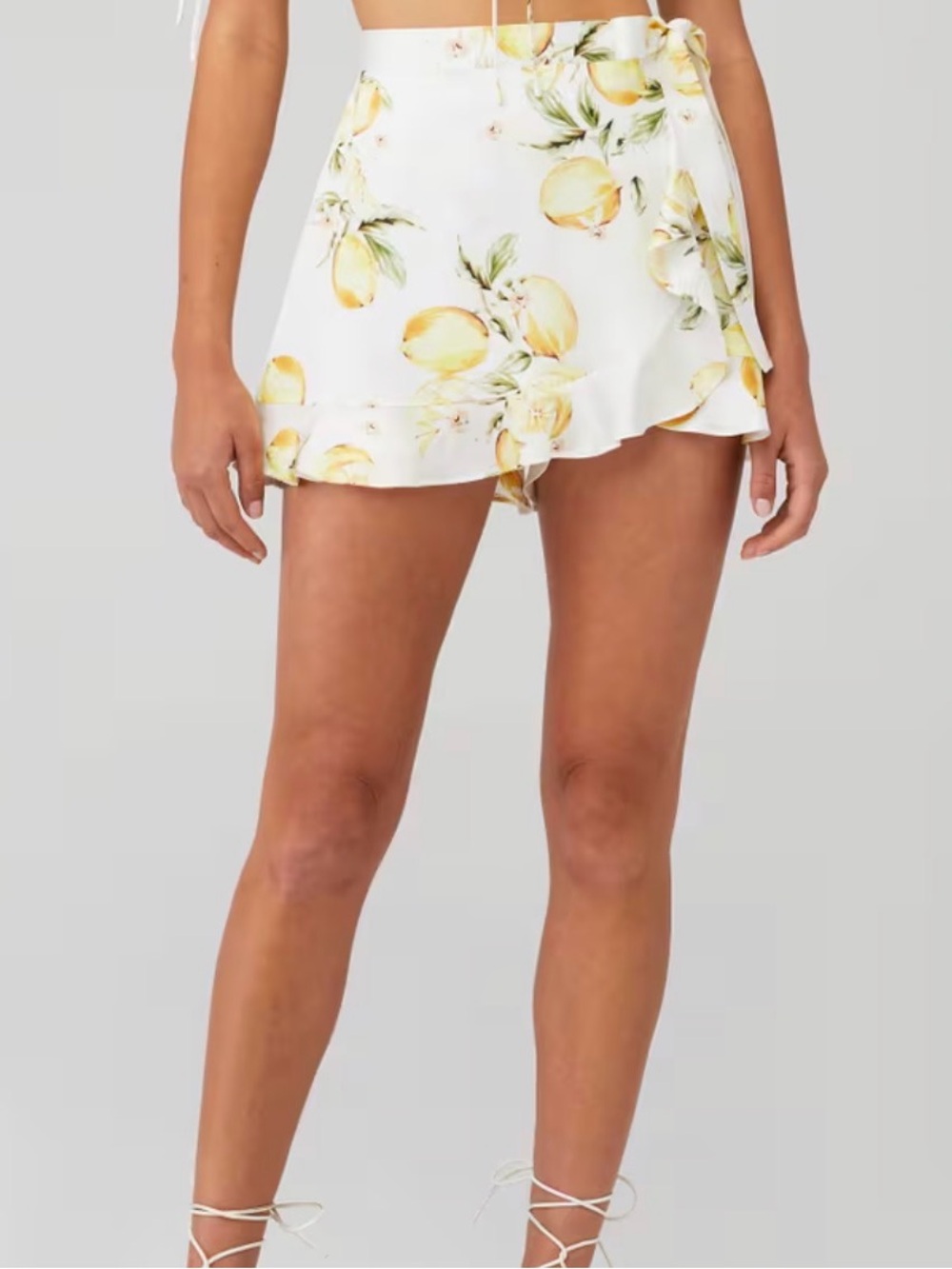 For Love & Lemons Natalia Lemon Print Ruffle Wrap Skort Size S